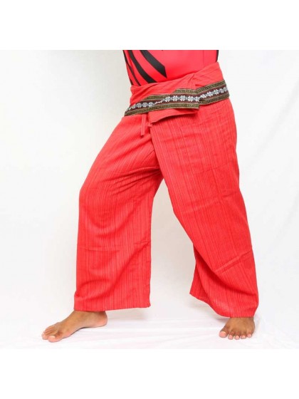 กางเกงเลยาว * สีแดงขอบลายดอกพิกุล สีตามแบบ