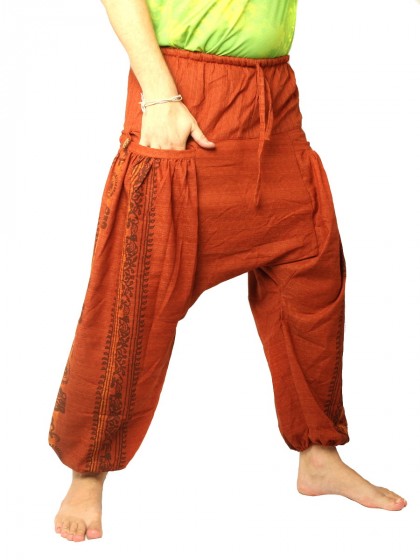 กางเกงฮาเร็ม ลายโอม ผ้าฝ้ายสำหรับสุภาพบุรุษและสุภาพสตรี * สีส้ม