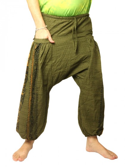กางเกงฮาเร็ม ลายโอม ผ้าฝ้ายสำหรับสุภาพบุรุษและสุภาพสตรี * สีเขียว