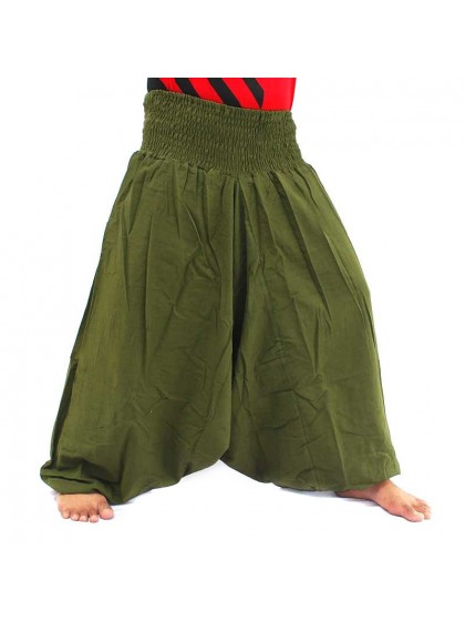 กางเกงอลาดิน กางเกงเป้ายาน กางเกงเอวสม็อค สีเขียว