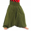 กางเกงอลาดิน กางเกงเป้ายาน กางเกงเอวสม็อค สีเขียว