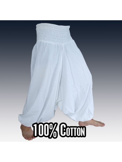 กางเกงอลาดิน กางเกงเป้ายาน กางเกงเอวสม็อค สีขาว