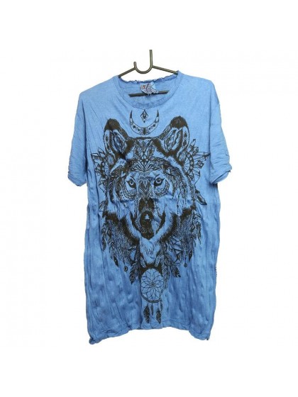 เสื้อยืด*สีน้ำเงิน ลายหมาป่า Size L