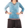 เสื้อแขนยาว ผ้าสโตนวอช สวมใส่สบาย ผ้านิ่ม สีฟ้าคราม