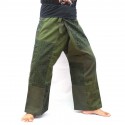 กางเกงเลผ้าตัดต่อ กางเกงสะดอ กางเกงผ้าพื้นเมือง สีเขียวขี้ม้า Size M